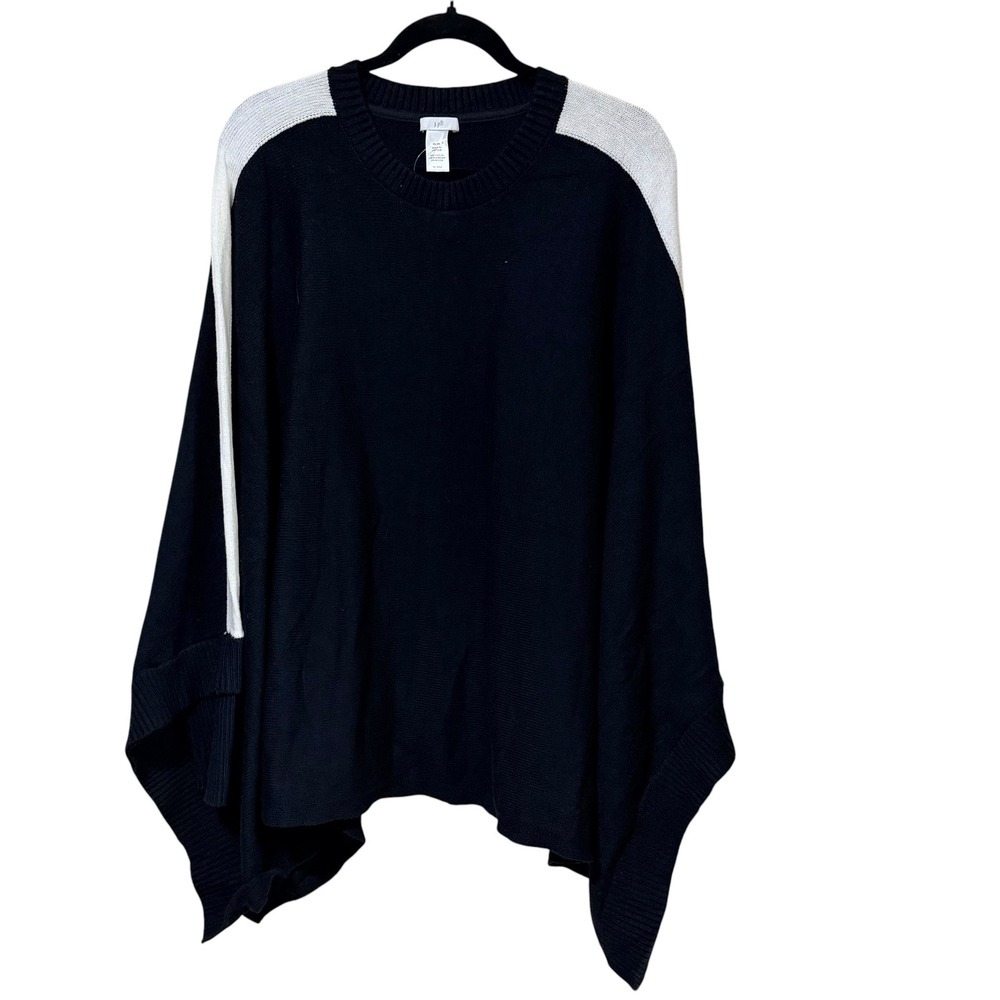 J. Jill Womens Black White Colorblock Knit Poncho Sweater XL-3X Crew Neck Cotton